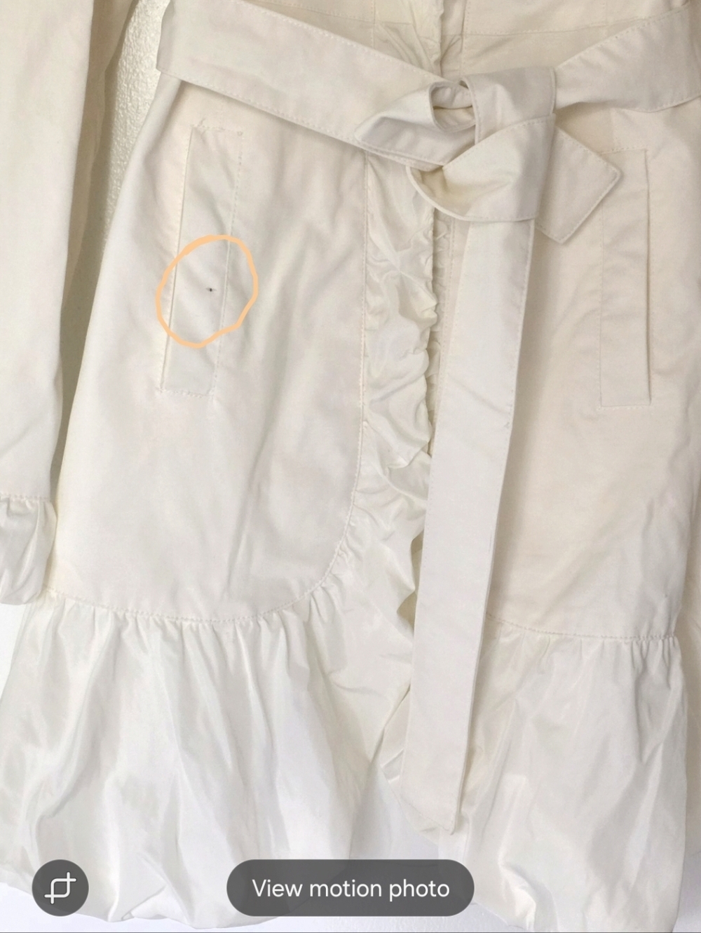 Bebe Ivory Ruffle-Trimmed Trench Coat with Belt Size Small, Like New. - Picture 15 of 17